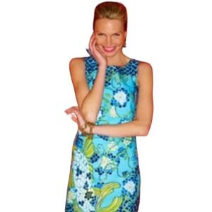 Lilly Pulitzer Stephanie Sheath Dress In Aqua Blue Koi Print Crew Cotton Sz